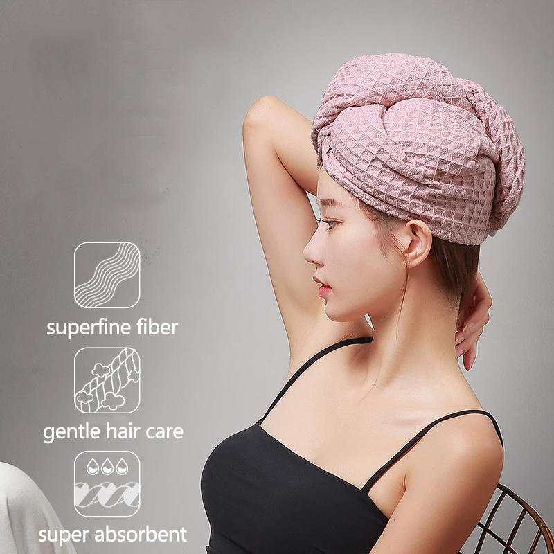 Description Picture 4 of itemWaffle Absorbent Hair Towels Fast Drying Soft Women Head Towel Turban for Hair Drying Anti-Frizz Shower Bath Wrap Hat Towel