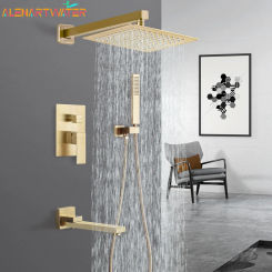 LED Top Spary Bathroom Concealed Wall Mount Rain Waterfall Shower System With Swivel Tub Spout Cold Hot Water Mixer Faucet