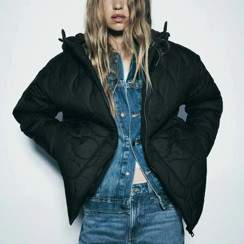 Description Picture 6 of itemTRAF Women's New Hooded Jacket Autumn and Winter Zipper Long Sleeve Warm Solid Color Cotton Clothing Fashionable Women's Tops