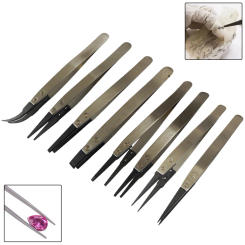 ESD Anti-Static Tweezers 116-130mm Industrial Tweezers With Replaceable Carbon Fiber Tips For Precision Electronic Components