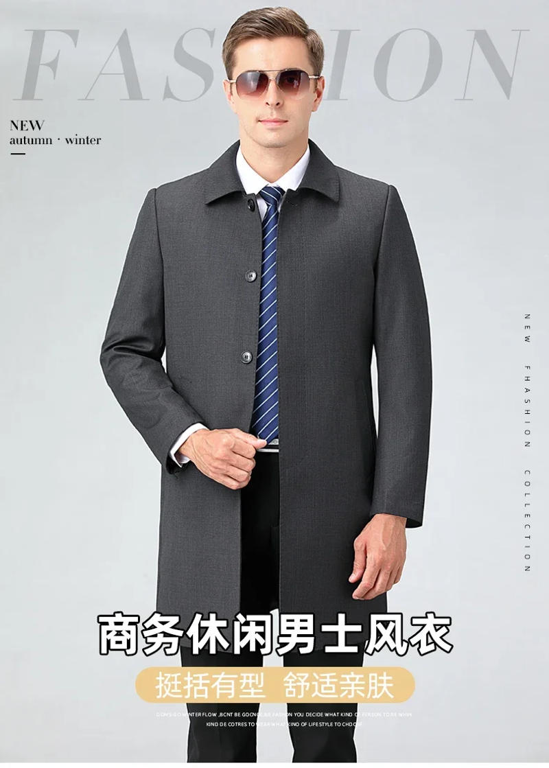 Description Picture 3 of itemSpring and Autumn Men's Wool Polo Neck Windbreaker Jackets Single Breasted Mid Length Trench Coat for Men Chaquetas Hombre Cjk