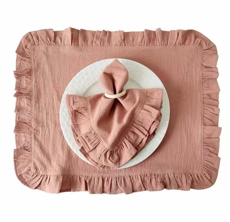 Description Picture 2 of item4PCS 35x50cm Flounced Cloth Napkins Cotton Ruffles Soft Wedding Decoration Home Table Decor Party Christmas Fishtail Tea Towel