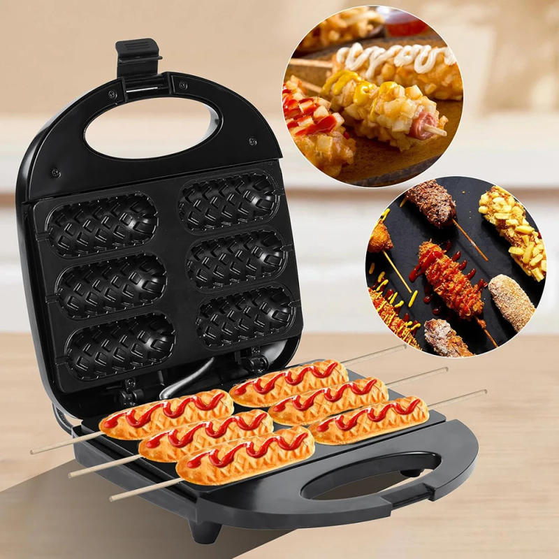Description Picture 4 of itemElectric Hot Dog Machine Waffle Maker 6 Corn Dogs Non-Stick Double-sided Heating Sausage Roll Maker Breakfast for Kid Party 220V