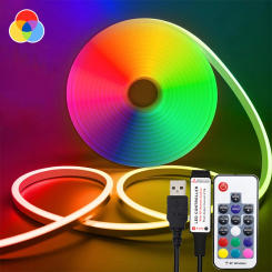 USB RGB Neon LED Strip LED Strip with RF Remote 5V 5M Colour Changing LED Tube Flexible Light Strip for Indoor Bedroo