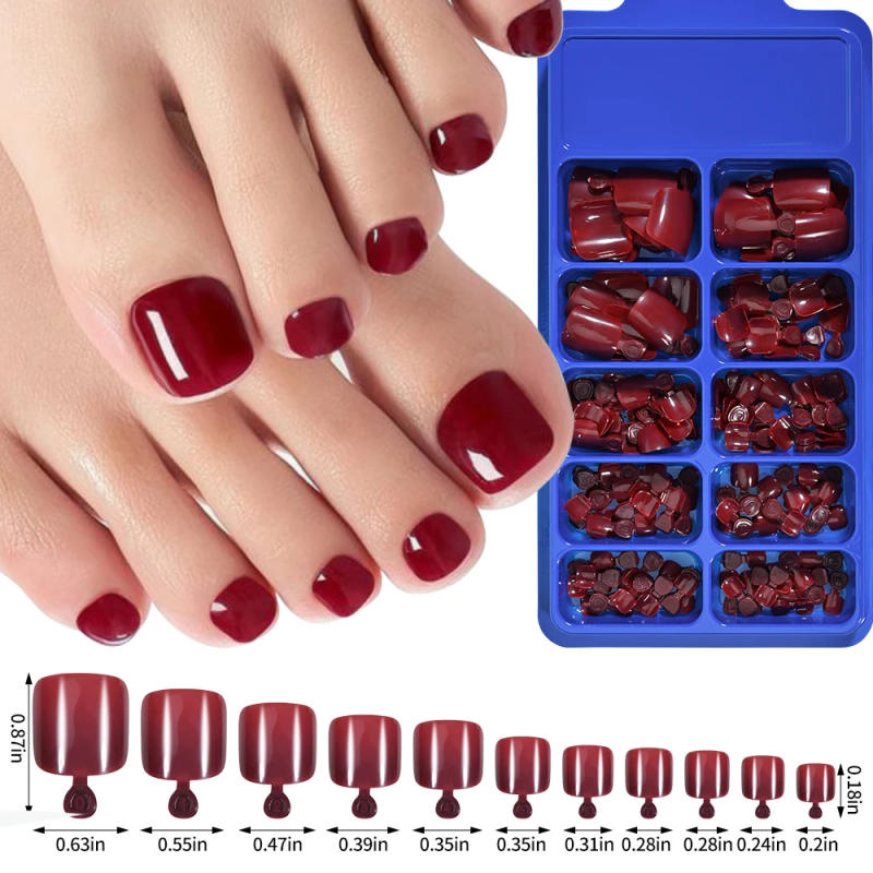 Description Picture 4 of item100Pc/Set Solid Color Simple Foot Fake Nails Artificial Red Fake Acrylic Nails Press On Toenails Art Tips Gluing Manicure Tool #