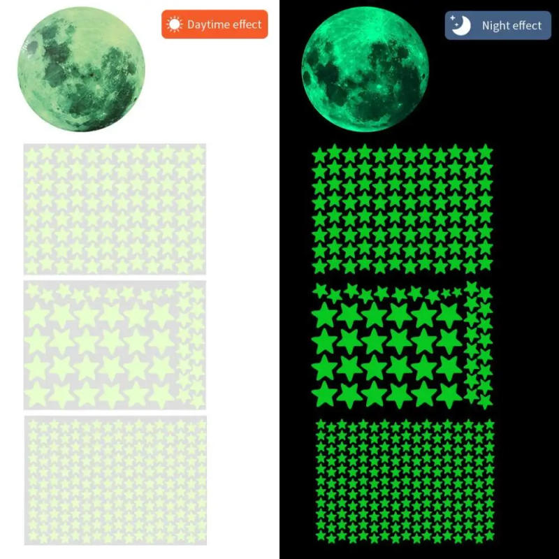Description Picture 2 of itemSelf-adhesive Full Luna Luminous Decals Kids Bedroom DIY 3D Glow In Dark Moon Stars Wall Stickers
