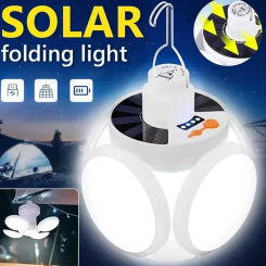 Solar Camping Emergency Lamps Outdoor Folding Light Portable USB Rechargeable LED Bulb Search Lights for Power Outages and Hook