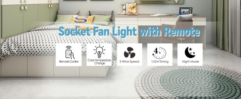 Description Picture 3 of itemSocket Ceiling Fan with Light,20.5in Screw Ceiling Fans with Lights,LED Mini Ceiling Fans for Bedroom/Garage/Kitchen(White)