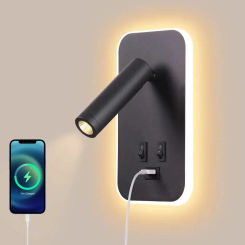 Bedside Wall Lamp LED Wall Light Wall Mounted Reading Light with Switch and USB Port Rotatable Wall Sconce Wall Spotlight Decor
