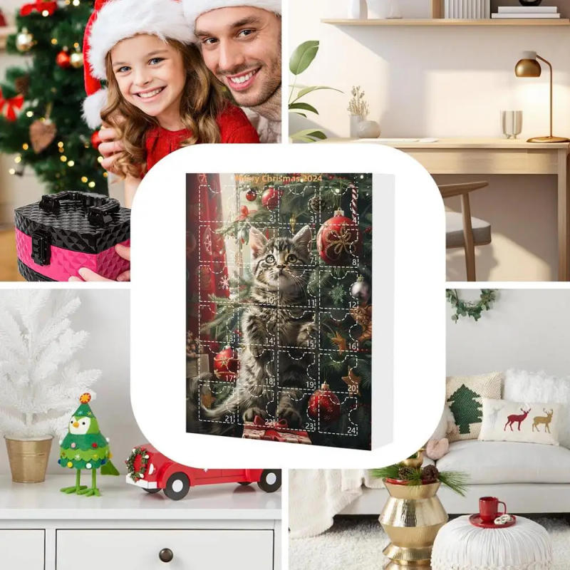 Description Picture 6 of itemCartoon Cat Ornament Calendar 2024 Christmas Countdown Advent Calendar Wall Decoration for Holiday Party Stocking Stuffer Xmas