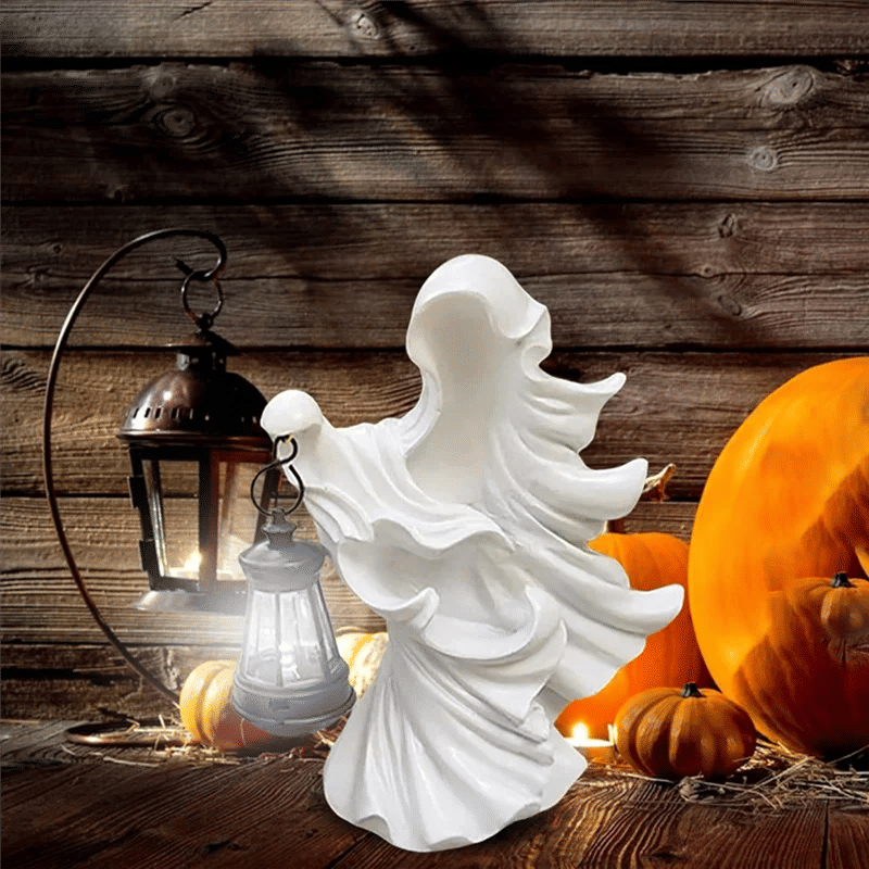 Description Picture 4 of itemABJN-Halloween Ghost Witch Ornament With Lantern Resin Energy Saving Statue For Garden Courtyard Decor