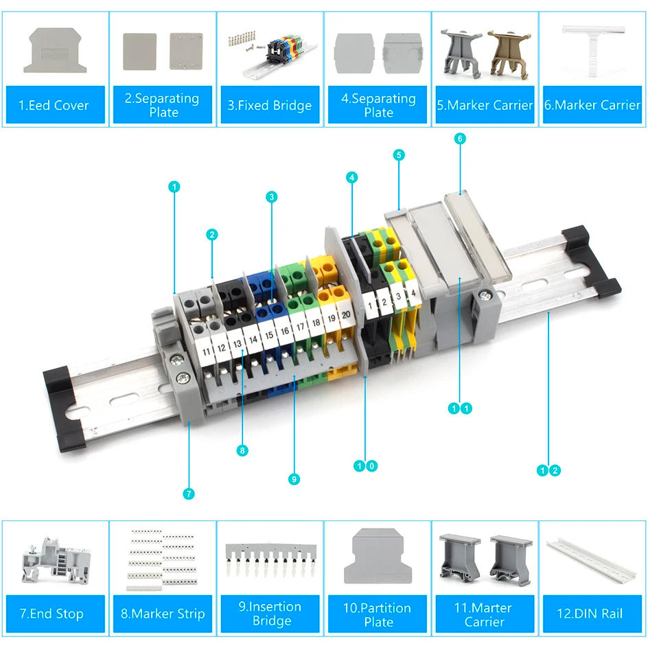 Description Picture 6 of item1 Pcs UISLKG-35-PE Din Rail Terminal Blocks Ground  Earth Universal Class Connector Screw Terminal Block UISLKG35 UISLKG 35 PE
