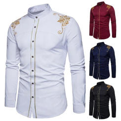 New style men's business casual shirts high quality long sleeve embroidered dress shirts