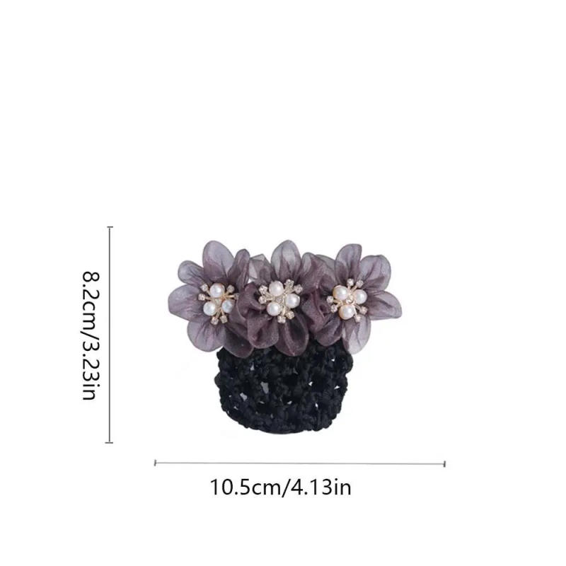 Description Picture 3 of itemKorean Style Flower Snood Spring Clip Hairgrips Cover Net Bun Snood Lace Hair Net Ponytail Clip Hair Clip Pearls Crochet Bun Net