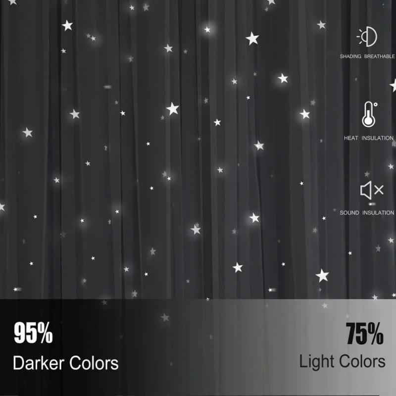 Description Picture 5 of item1Pc/2Pcs Blackout Curtains Romantic Hollow Star Curtain Double Layer with Lace Princess Girls Room Window Treatments for Bedroom