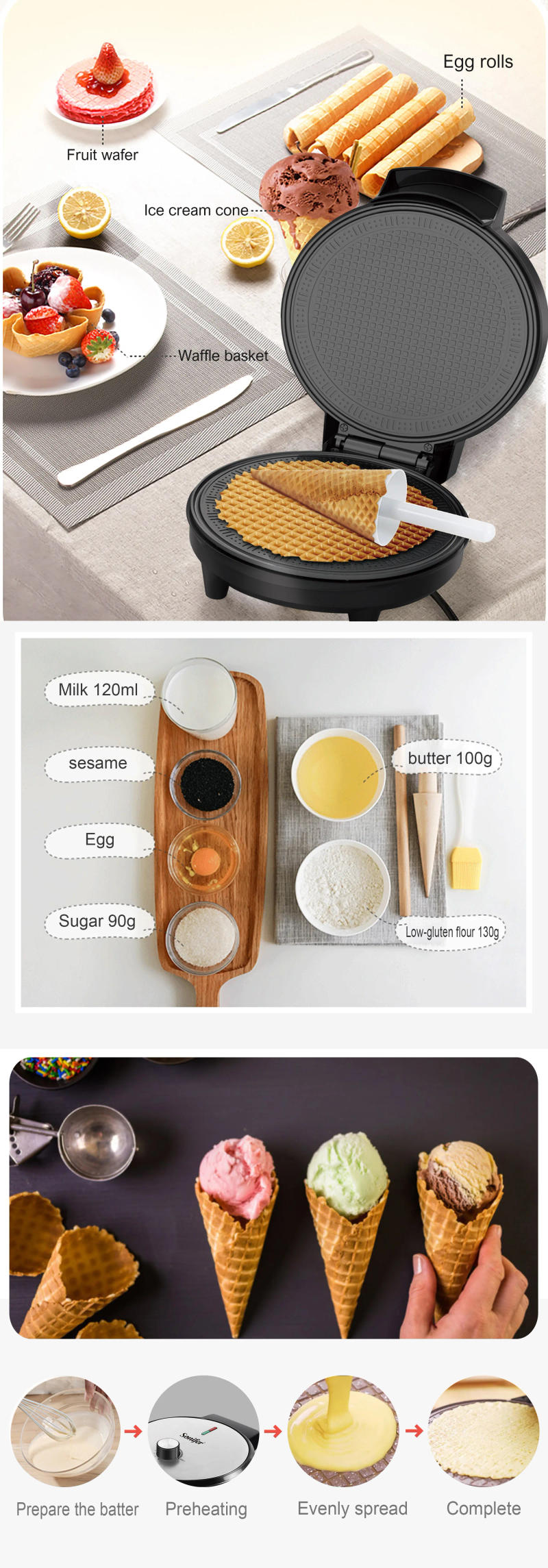 Description Picture 6 of itemElectric Waffle Maker Cooking Kitchen Appliances Bubble Egg Cake Oven Breakfast Ice Cream Machine Waffles Pot Baking Pan Sonifer