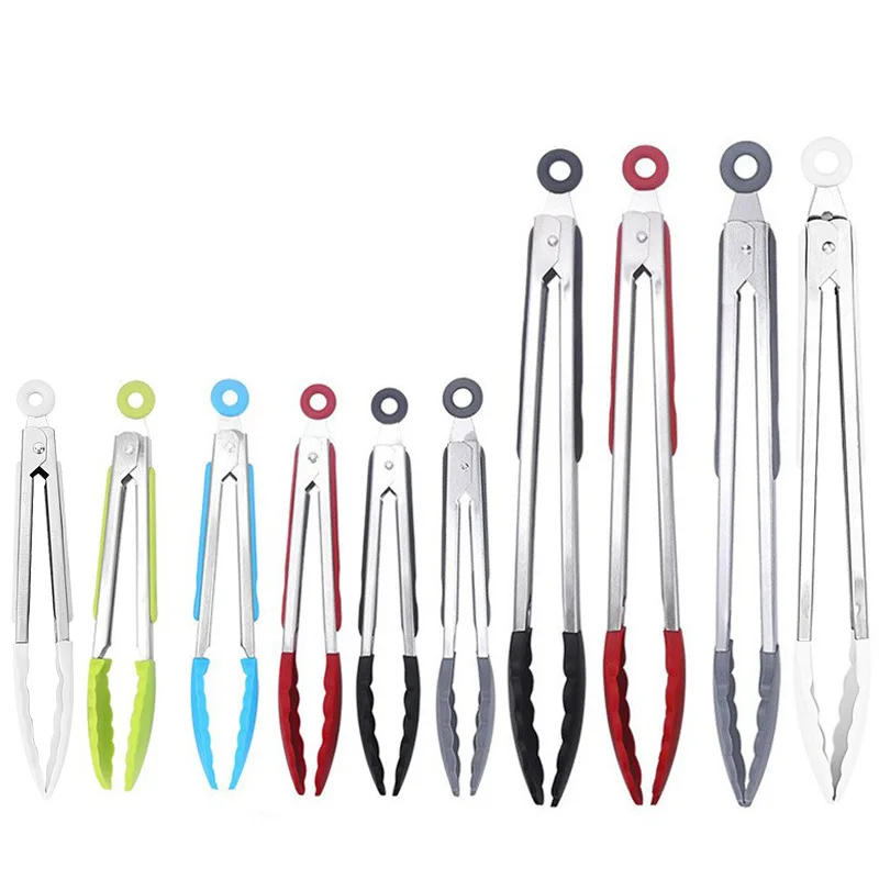 Description Picture 6 of item7/9/12 Inch Silicone Food Tong Stainless Steel Tongs Silicone Non-slip Cooking Clamp BBQ Salad Tools Grill Kitchen Accessories