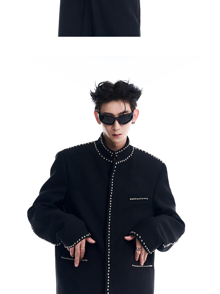 Description Picture 5 of itemTrendy Male Small Fragrant Blazer Men's Rivet Design Short Long Sleeve Suit Jacket 2024 Black Blazers Handsome Male Suit Jackets