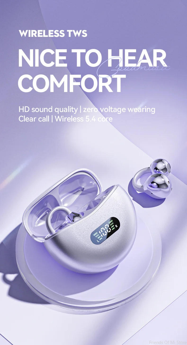 Description Picture 2 of itemIconic Brand Bone Conduction Earbuds HIFI Bluetooth 5.4 Wireless Clip on Ear With Digital Display Waterproof Sport Headsets With Mic