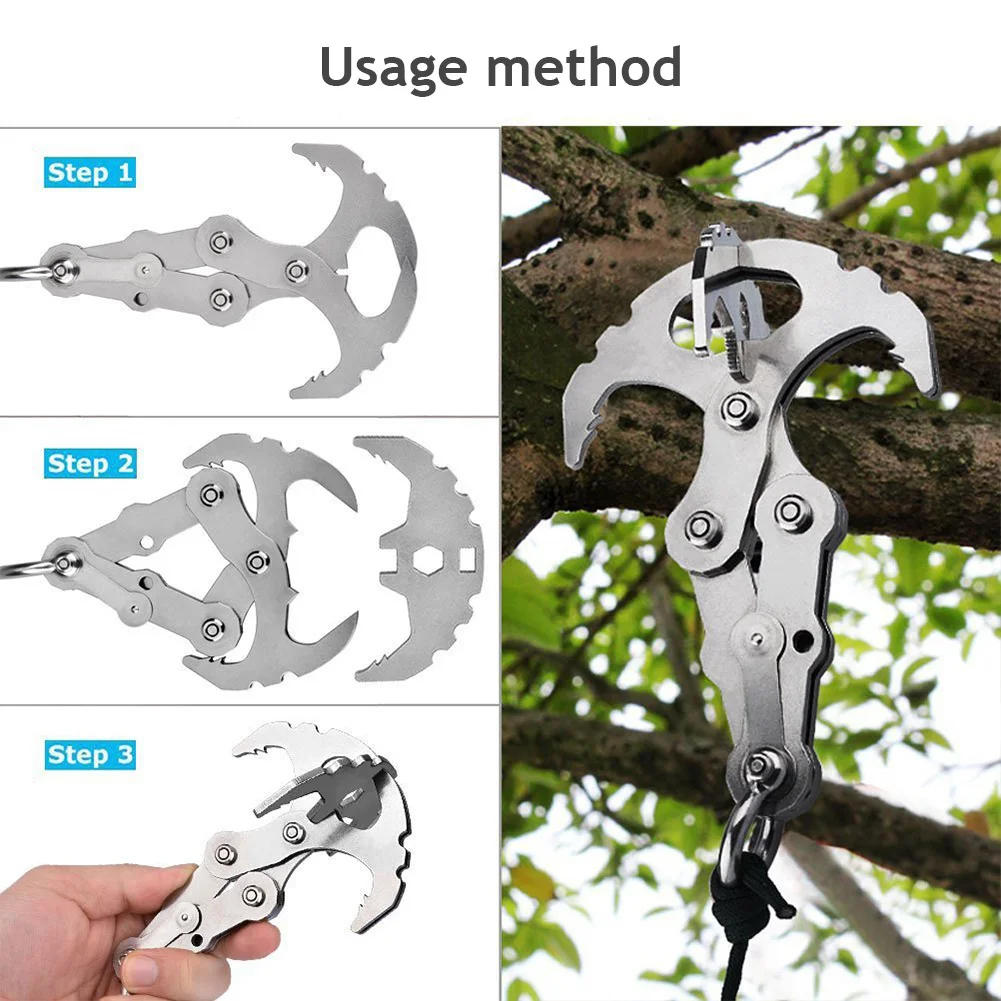 Description Picture 3 of itemStainless Steel Survival Folding Grappling Hook Multifunctional Outdoor Climbing Claw Carabiner Travel Rescue Tool Climbing Tool