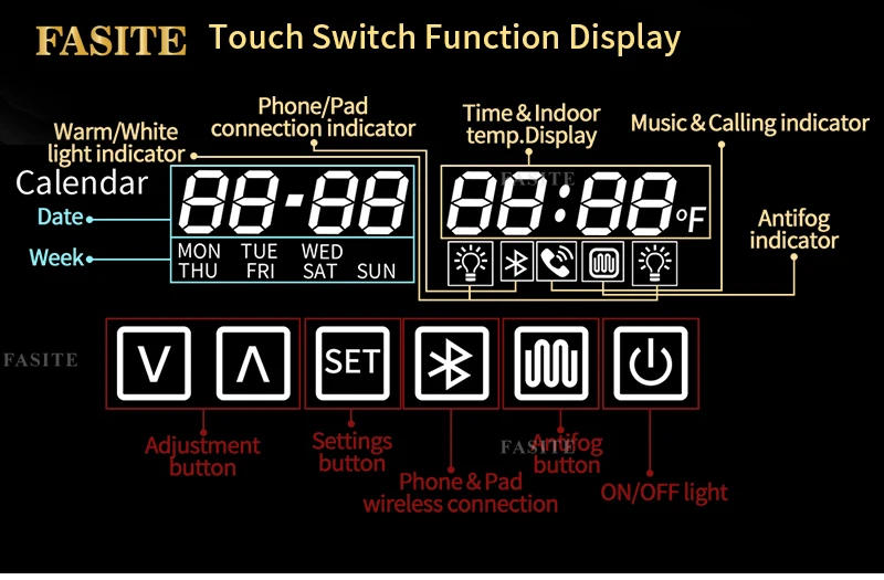 Description Picture 5 of itemFogless Smart Bathroom Mirror With Bluetooth Speaker Aesthetic Shower Nordic Touch Control Led Lighting Makeup Home Decor WWHYH