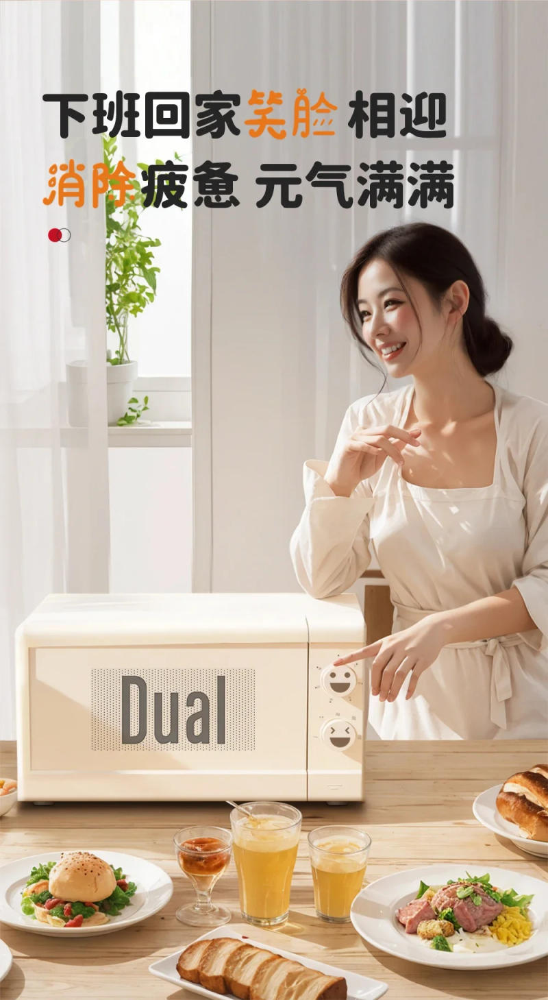 Description Picture 4 of item220V Compact Dual Microwave Oven with Steamer Function, Mini Microwave Steamer Combo for Single Person Hot Meals