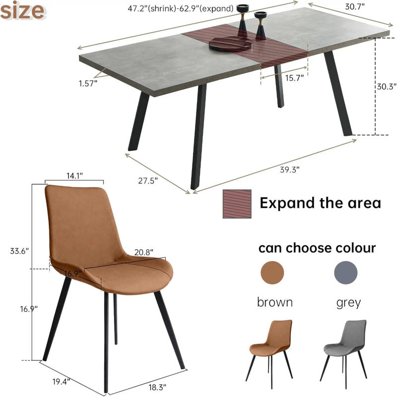 Description Picture 3 of item5 Piece Dining Table Set 46 Inch Modern Kitchen Table with 6 Dining Chairs for 4 Expandable MDF Dining Table with Steel Legs