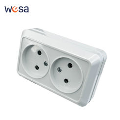 WESA White Wall Surface 2 Sockets Plugs EU Exterior Electrical Outlets Not Ground Outdoor Power Socket Flame Retardant Plastic