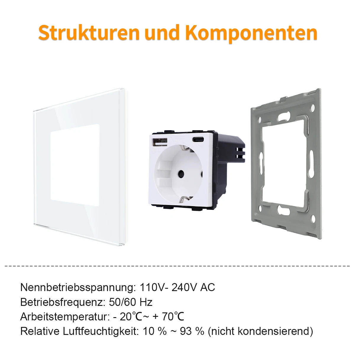 Description Picture 3 of itemEU Standard Single Power Socket Touch Switch Crystal Panel USB Double Outlet Triple Wall Sockets 1/2/3gang Switch With Socket