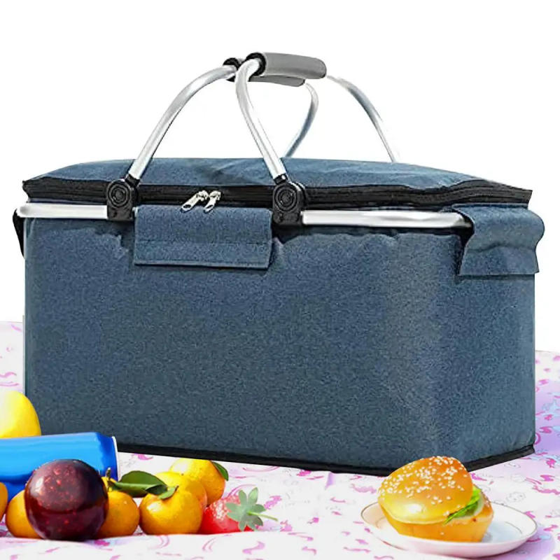Description Picture 2 of itemInsulated Picnic Basket Portable Flodable Grocery Bags Leakproof Cooler Bag Basket With Handle Large Capacity Camping Travel