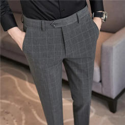 Men Plaid Boutique Suits Pants Male Formal Wear Wedding Dress Trousers Quality Men Slim British Style Business Casual Suit Pant