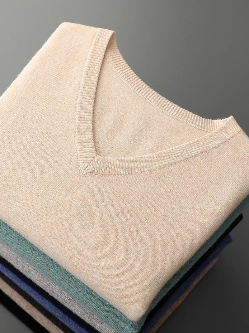 Description Picture 6 of item100% pure sweater men's V-neck warm sweater autumn and winter business casual sweater plus size bottoming shirt loose.