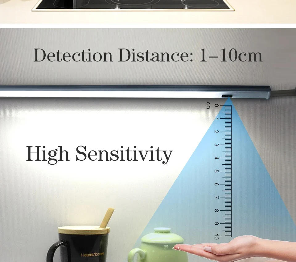 Description Picture 6 of itemUSB LED Bar Light Aluminium 30/40/50cm 3 Color Temperature Wall Lamp Hand Scan Sensor Switch Control Kitchen Closet Light