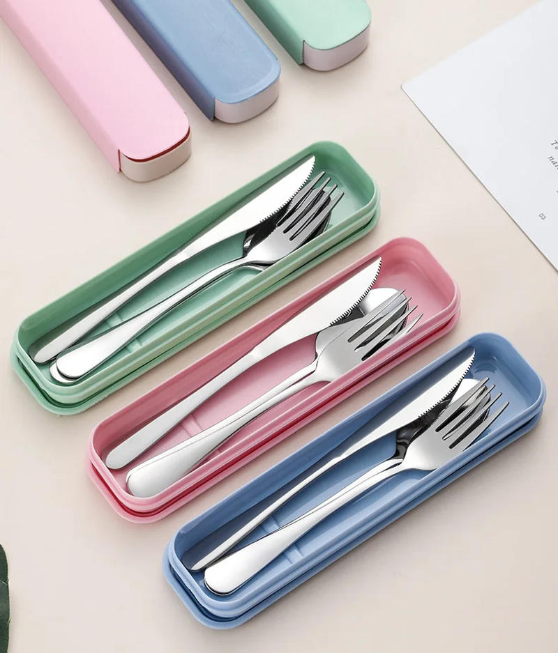 Description Picture 2 of item3/4pcs Tableware Set Portable Cutlery Dinner Stainless Steel Solid Simple Style Knife Fork Spoon Travel Flatware with Box