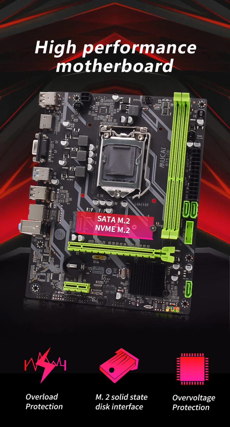 Description Picture 2 of itemMUCAI B75 Motherboard LGA 1155 Compatible With Intel Core CPUs 2nd And 3rd Generations Supports M.2 NVME SATA SDD