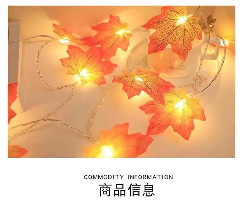 Description Picture 3 of item3/6M Halloween Decoration Artificial Maple Leaf Leaves LED Light String Lantern Garland Home Party DIY Deco New Yea
