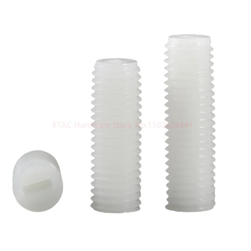 Description Picture 5 of itemM3 M4 M5 M6 M8 M10 M12 Metric Thread White Nylon Plastic Insulated Slotted Flat Point End Headless Grub Bolt Set Screw