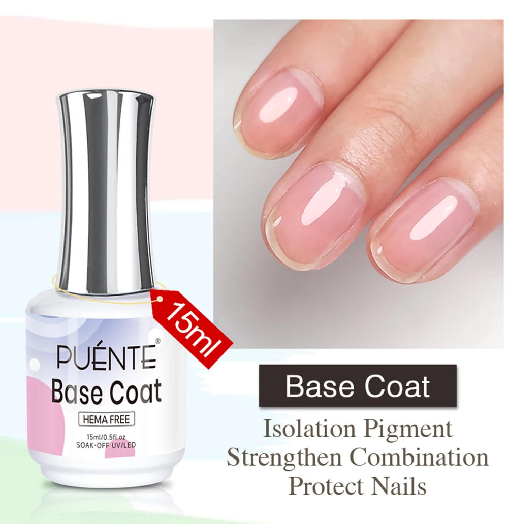 Description Picture 3 of itemPUENTE 15ML Hema Free Base Coat Crystal Top Coat Velvet Matte Top Coat Soak Off Function UV Nail Varnish For Sensitive Nails