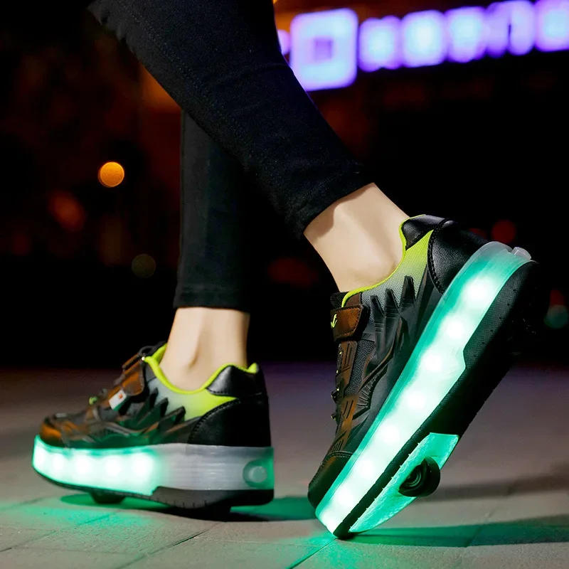 Description Picture 6 of itemKid Wheels Shoes Roller Skate Shoes 2 Wheels Child Deform Sneakers Outdoor Sport Deformation Parkour Runaway Boy Girl Youth Gift
