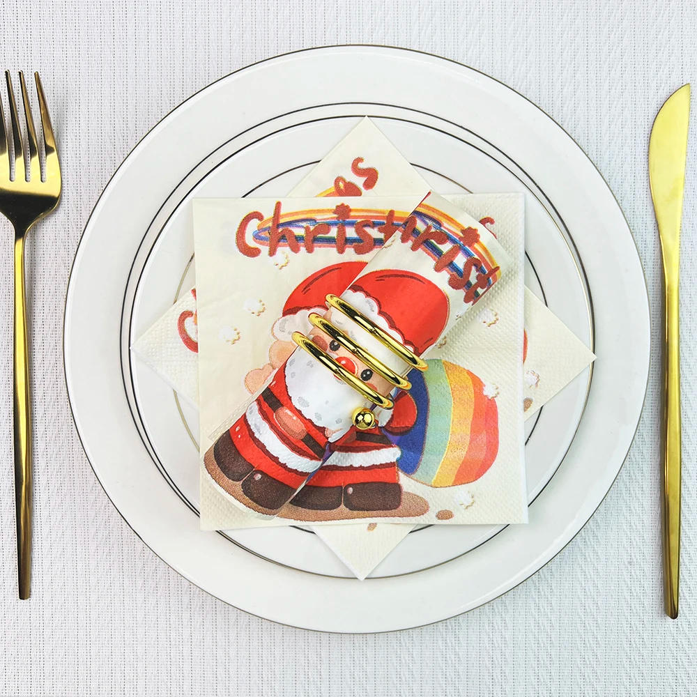 Description Picture 2 of item20pcs/pac Christmas Party Paper Napkins Cartoon Santa Claus Family Party Napkins Disposable Kitchenware Napkins 9 Styles