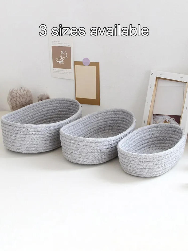 Description Picture 2 of item1PC Storage Basket Toys Cosmetics Office Stationery Storage Box Hand Woven Cotton Thread Storage Basket Boat Shaped Basket
