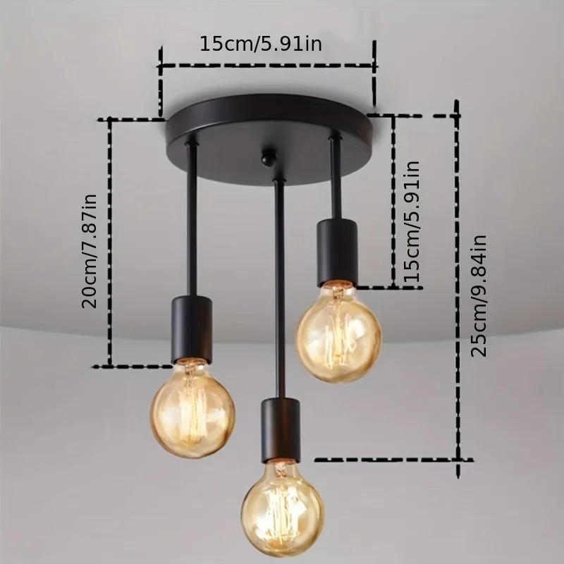 Description Picture 4 of itemIndustrial Ceiling Light Black 3 Way Pendant Light E27 Ceiling Lighting for Indoor Living Room Ceiling Chandelier Vintage