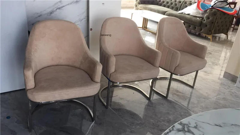 Description Picture 5 of itemEuropean Flannel Dining Chairs for Kitchen Designer Armchair Dining Room Furniture Brushed Stainless Steel Home Dining Chair GM