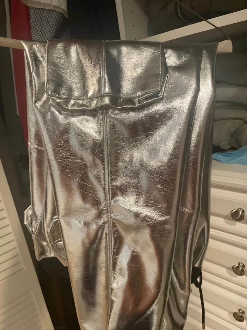 Description Picture 3 of itemMen Streetwear Hip Hop Punk Silver Leather Pants Male Shiny Metallic Trouser Personality Harem Trouser Multi Pocket Cargo Clothe