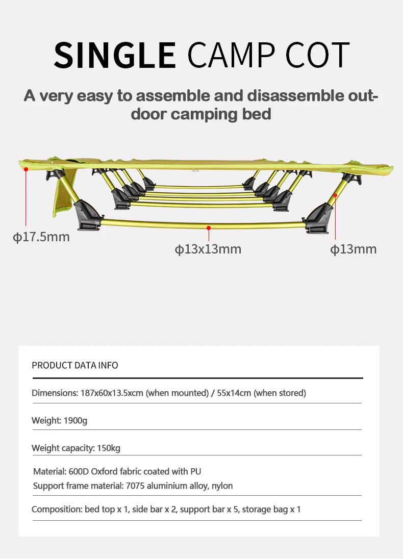 Description Picture 3 of itemNew Outdoor Camping Folding Cots  Hiking Backpacking Travel Tent Sleeping Military Bed Ultralight Portable Single Foldable Cot