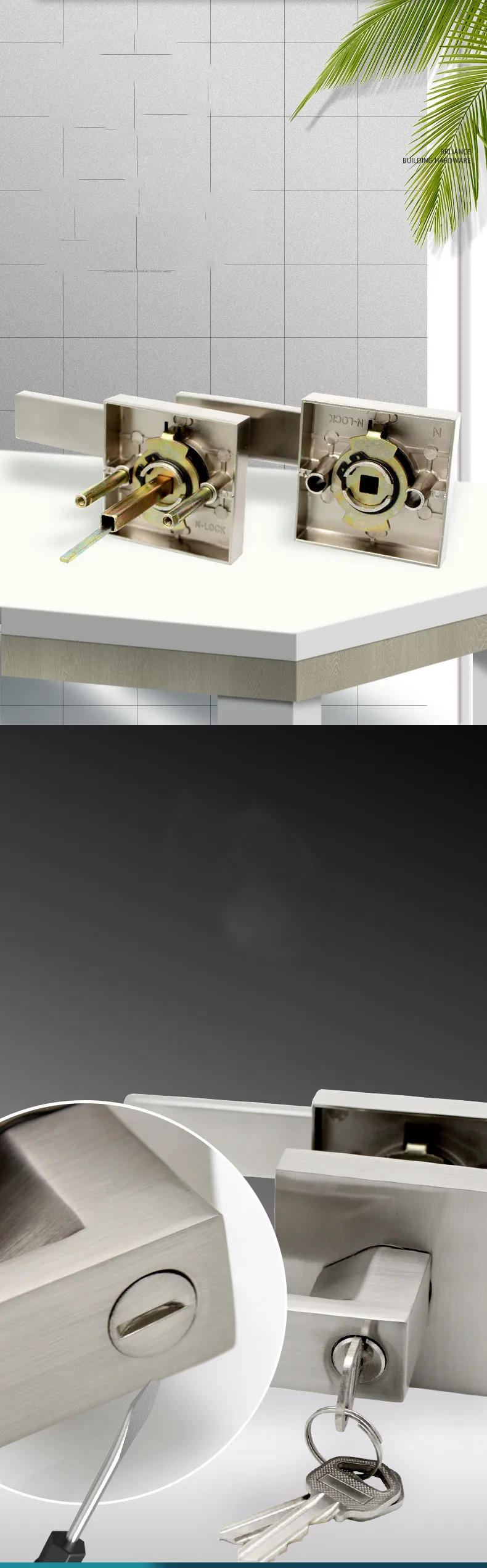 Description Picture 4 of itemBathroom Door Handle Three-lever Lock Solid Zinc Alloy Square Door Lock Bedroom Mute Single Tongue Lockset Home Hardware Fitting