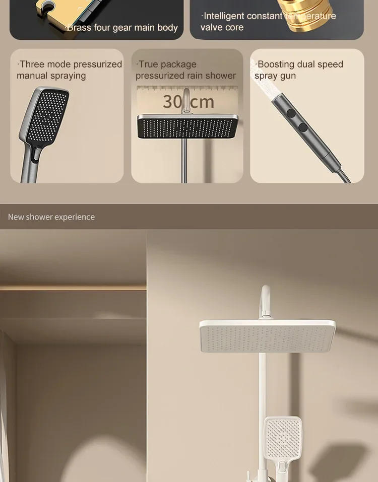 Description Picture 5 of itemBathroom Shower Set Gray Shower System Atmosphere Lights Constant Temperature Spray Gun Display Toilet Household Shower Head