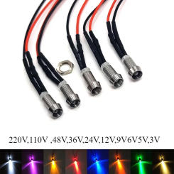 220V,110V,48V,36V,24V,12V,9V6V5V,3V 3mm Pre-Wired LEDs Bulb with Holders Emitting Diodes Indicator Lights,5mm Panel Mount