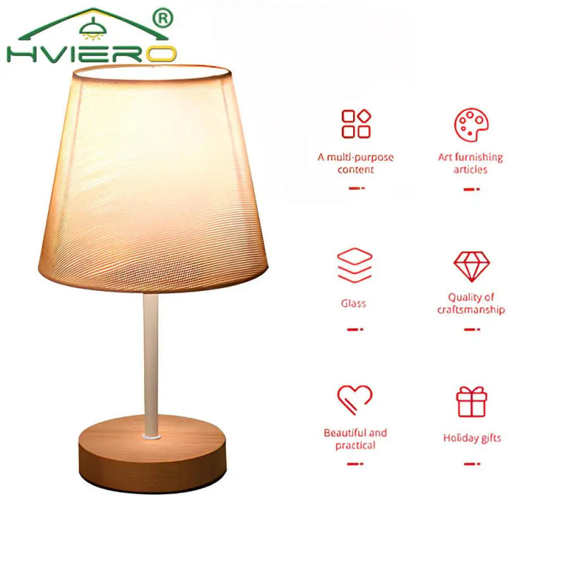 Description Picture 5 of itemSolid Wood Cloth Desk Lamps Led Decorative Bedroom Living Room Study Simple Creative Remote Control Atmosphere Small Night Light