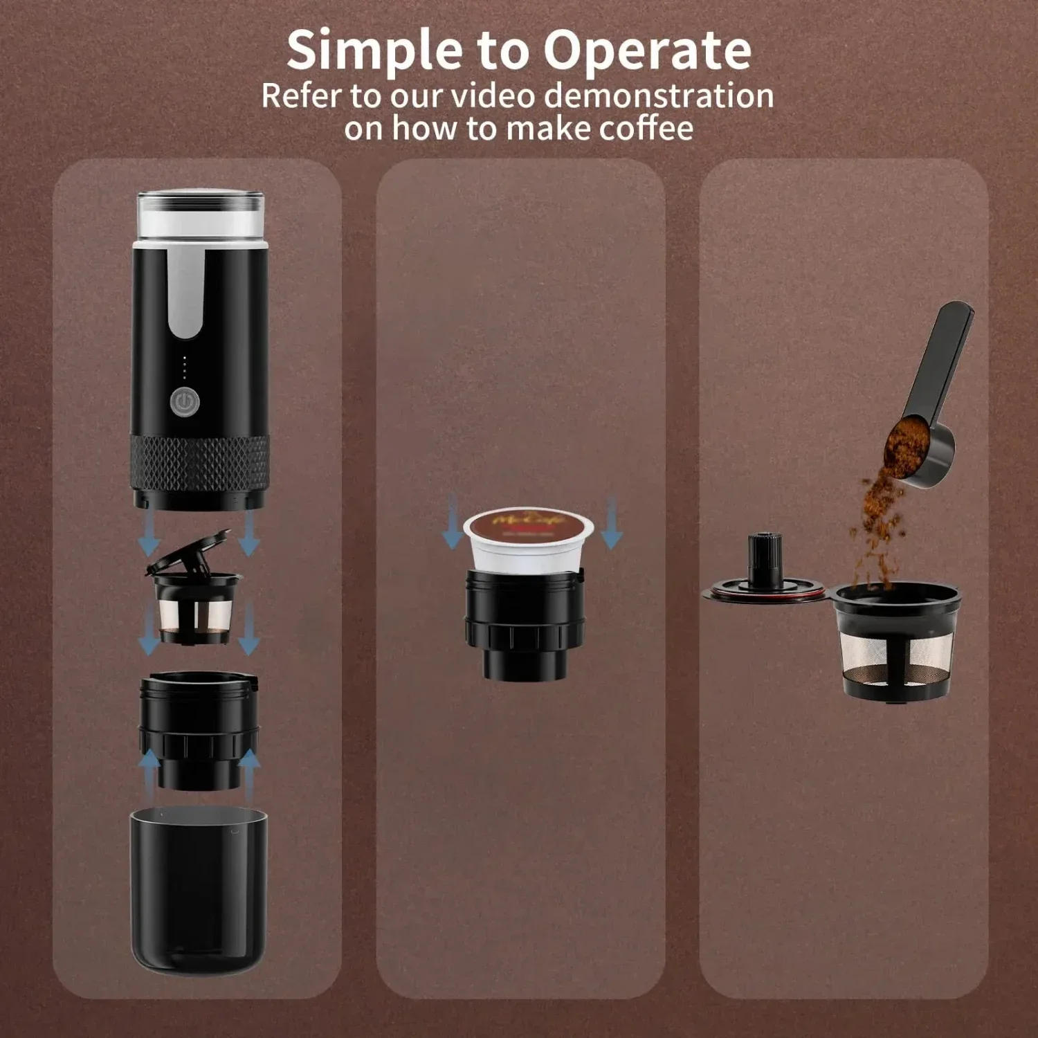 Description Picture 3 of itemNEW Portable Mini Coffee Maker New Compact Espresso Machine for Ground Coffee and Capsules - Convenient and Travel Friend